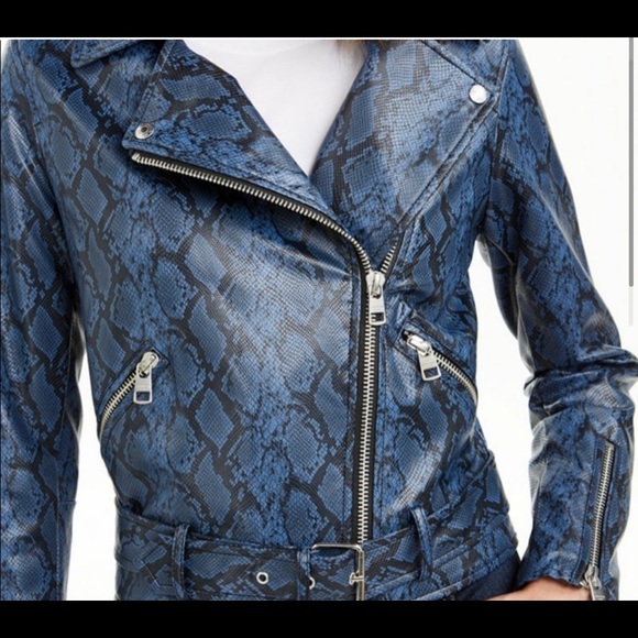 CALVIN KLEIN BLUE PATTERN BIKER JACKET - Picture 2 of 6